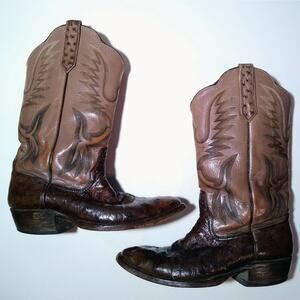 Luskey’s Brown Two Tone Ostrich Skin Cowboy Western Boots Men's Est. Size 8 M